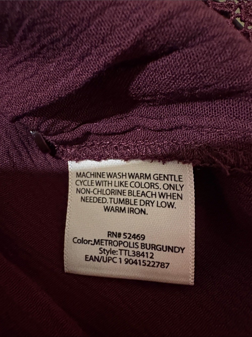 Time and Tru Burgundy Long-Sleeve Tunic Top with Floral Embroidered Cuffs Large - Picture 6 of 6